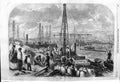 Original Old Antique Print 1862 Flood Fens Making Cofferdam Boats Fine Art 19th