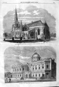 Original Old Antique Print 1862 Church Holy Sepulchre Northampton Westminster
