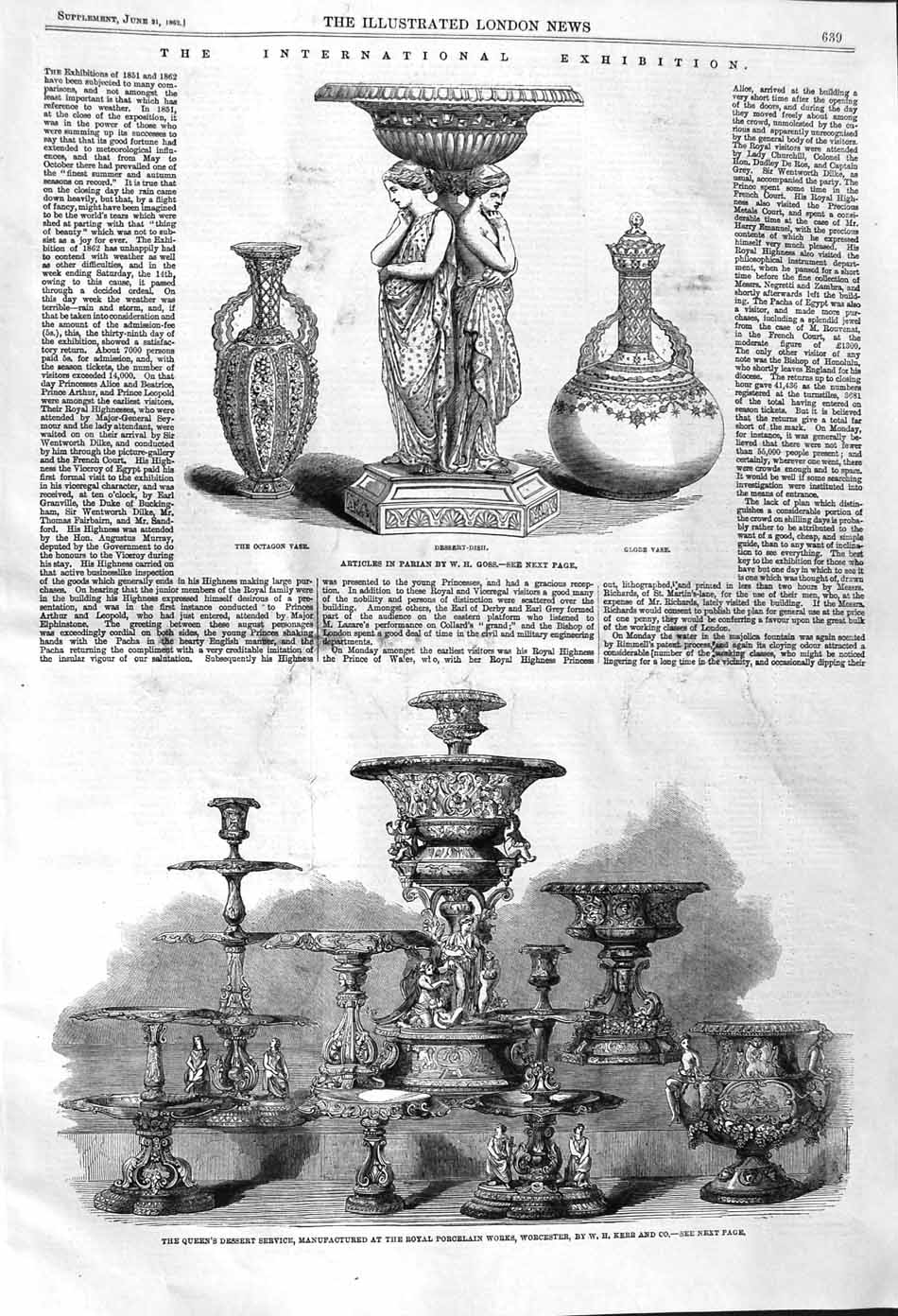 Old Antique Print 1862 Queen Desert Service Porcelain Parian Globe Vase 19th