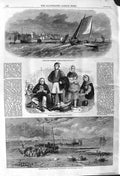 Original Old Antique Print 1862 Fishing Newhaven Pier Boats Dysart Fishewives