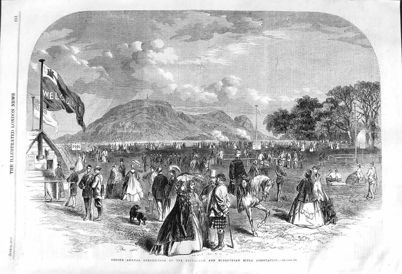 Original Old Antique Print 1862 Annual Competition Edinburgh Midlothian Rifle