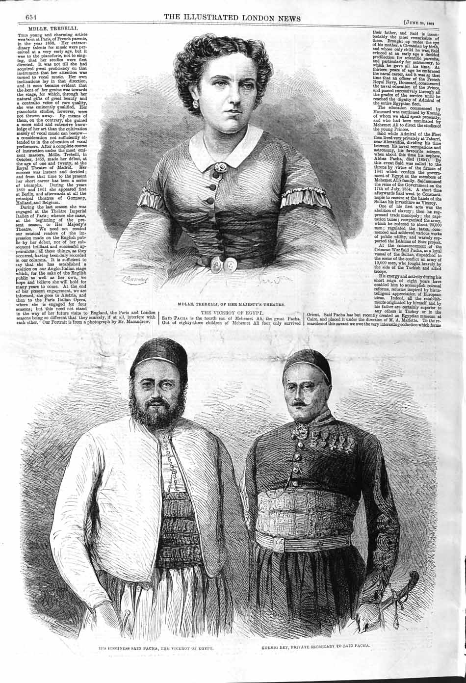 Old Antique Print 1862 Trebelli Majesty Theatre Said Pacha Egypt Koenig 19th