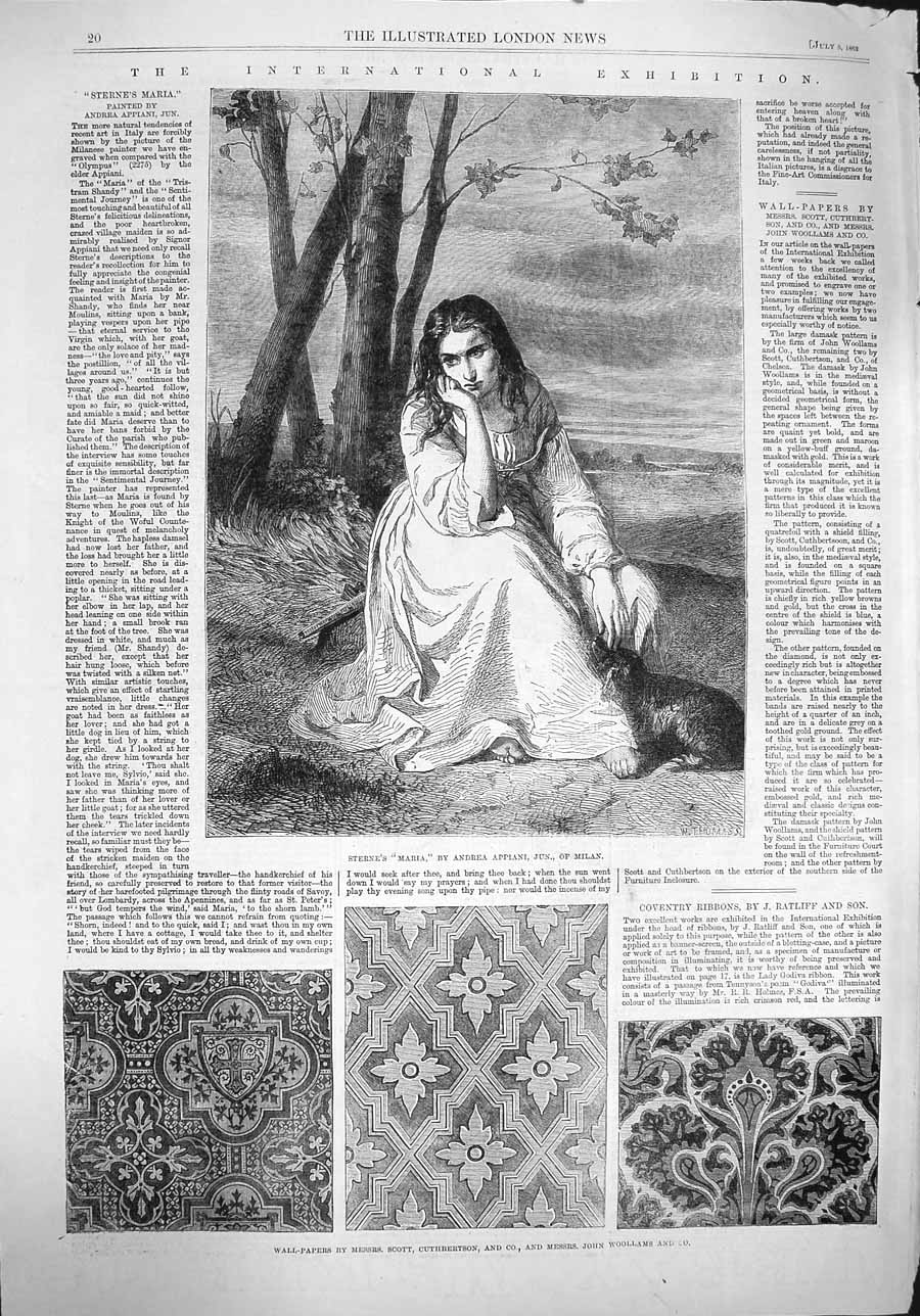 Old Antique Print 1862 Wall Paper Scott Cuthbertson Sterne'S Maria Milan 19th
