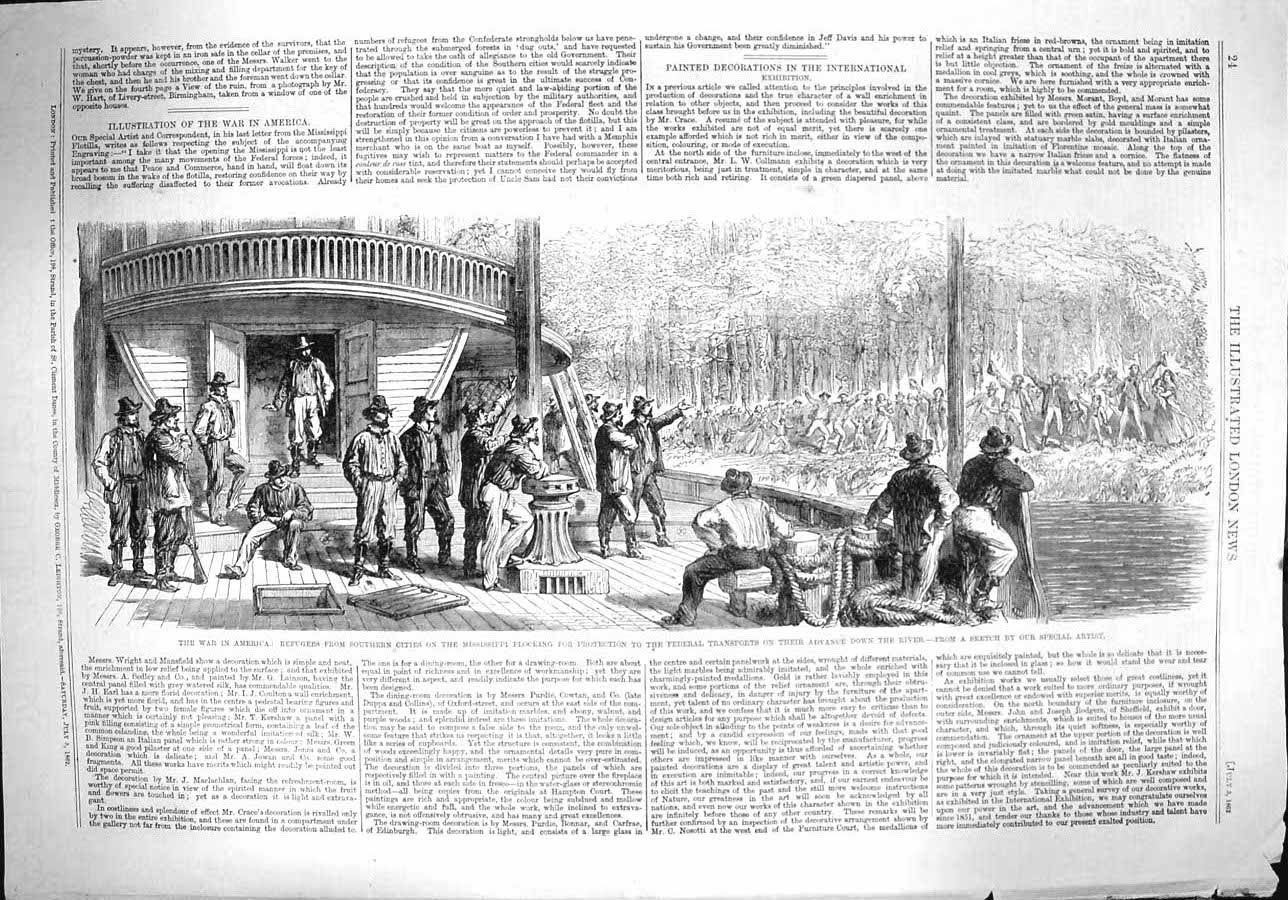 Antique Print *3818 1862 War America Refugees Mississippi Federal Transport