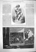 Old Antique Print 1862 International Exhibition Marble Group Monkeys Cage 19th