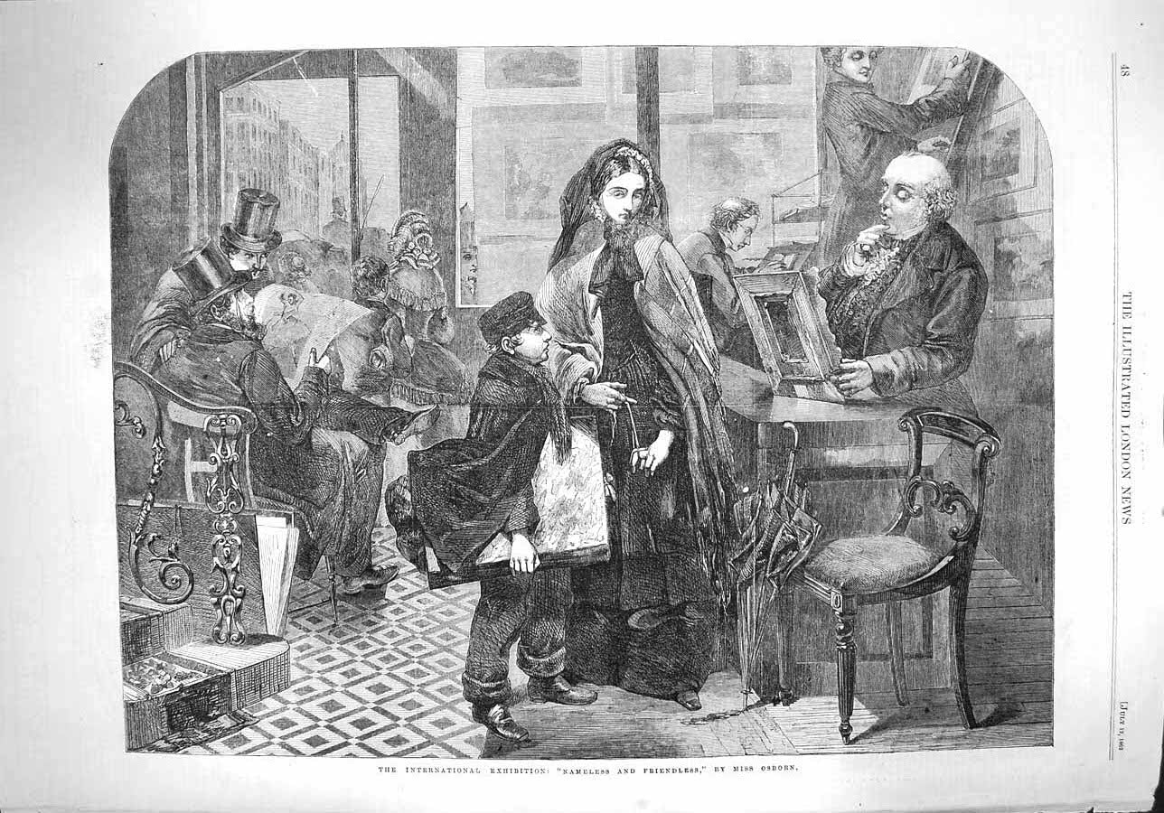 Old Antique Print 1862 International Exhibition Woman Child Miss Osborn 19th
