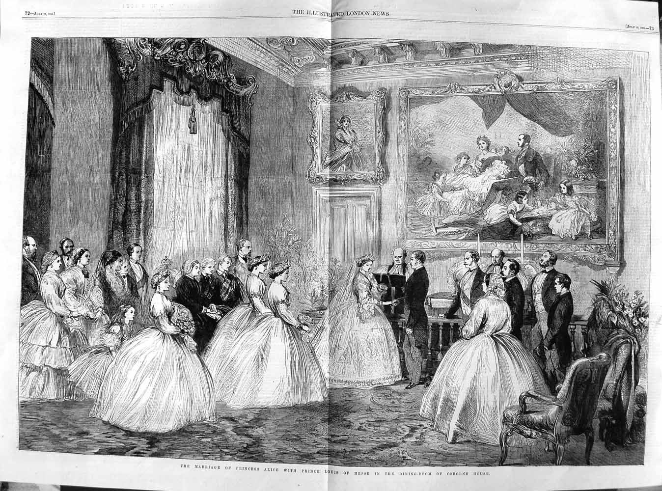 Antique Old Print 1862 Marriage Princess Alice Prince Louis Osborne House 0 19th