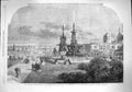 Old Antique Print 1862 Procession Horticultural Society Gardens Fountains 19th