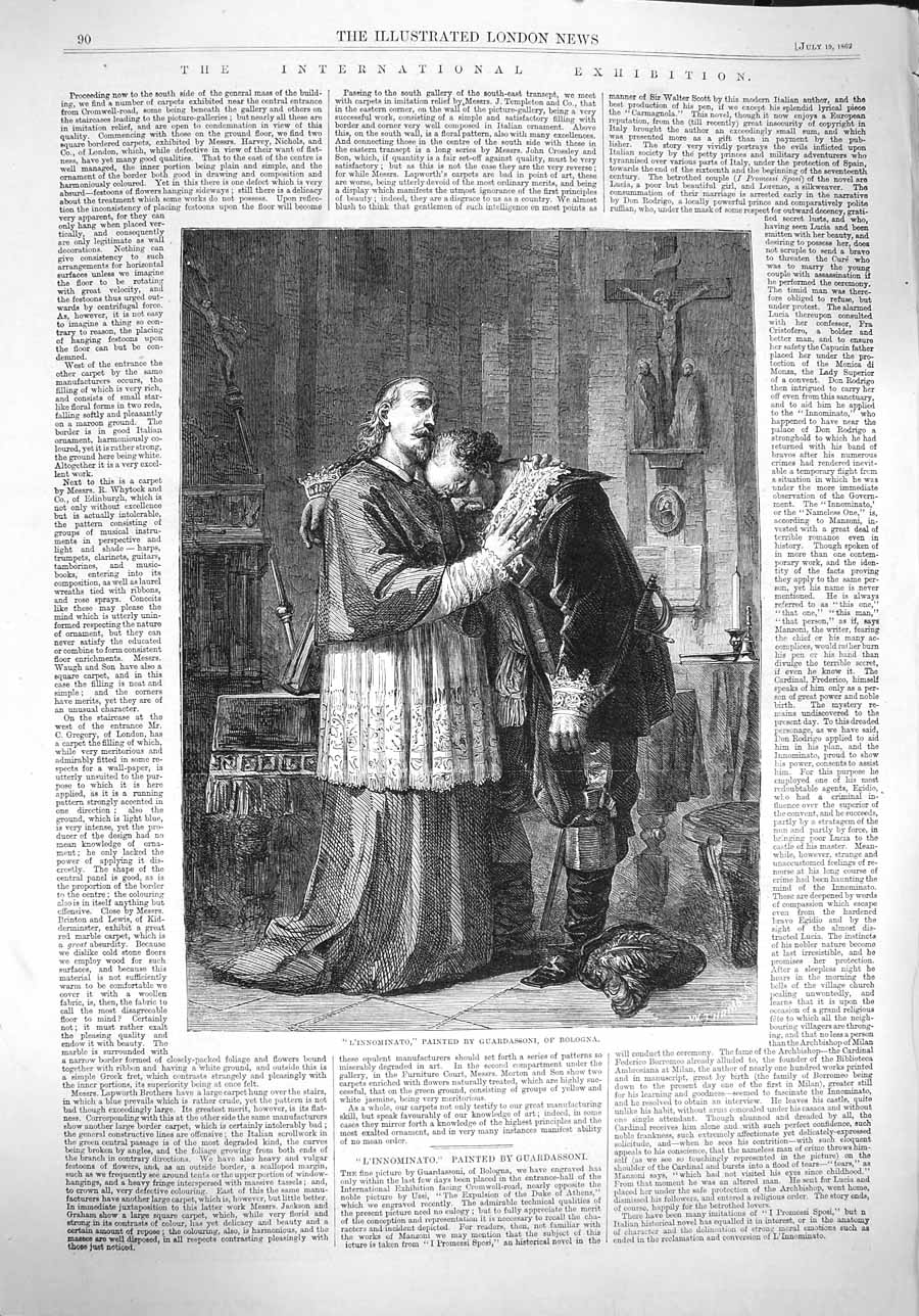 Original Old Antique Print 1862 L'Innominato Guardassoni 19th Century
