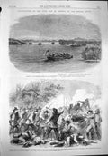 Original Old Antique Print 1862 Federal Flotilla War America Fort Pillow Fitch