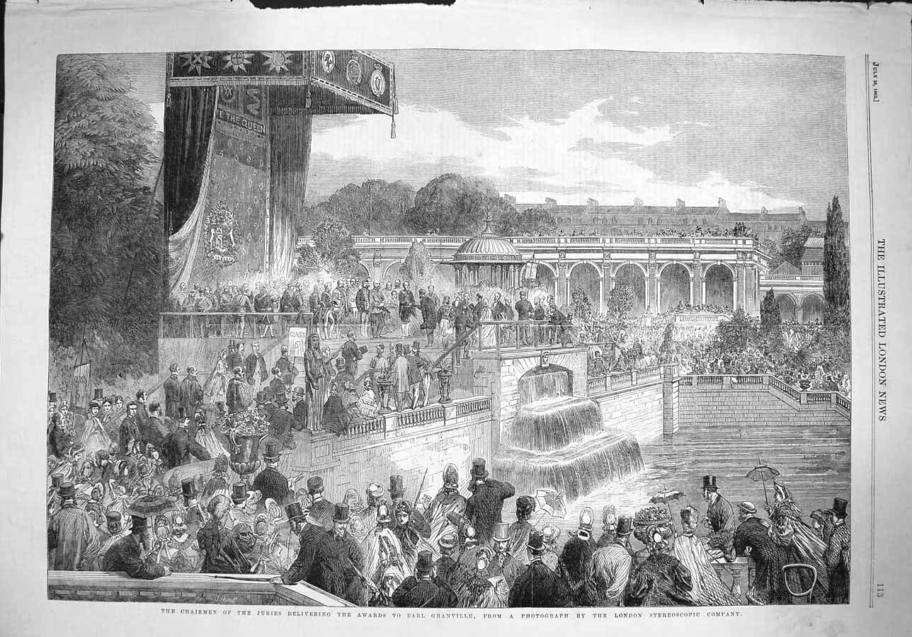 Original Old Antique Print 1862 Chairmen Jubilee Earl Granville Awards 19th