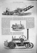 Original Old Antique Print 1862 Fowler Four-Burrow Plough Tuxford Agri Victorian