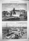 Original Old Antique Print 1862 Capture Ningpo City Wall Bridge British Enc 19th