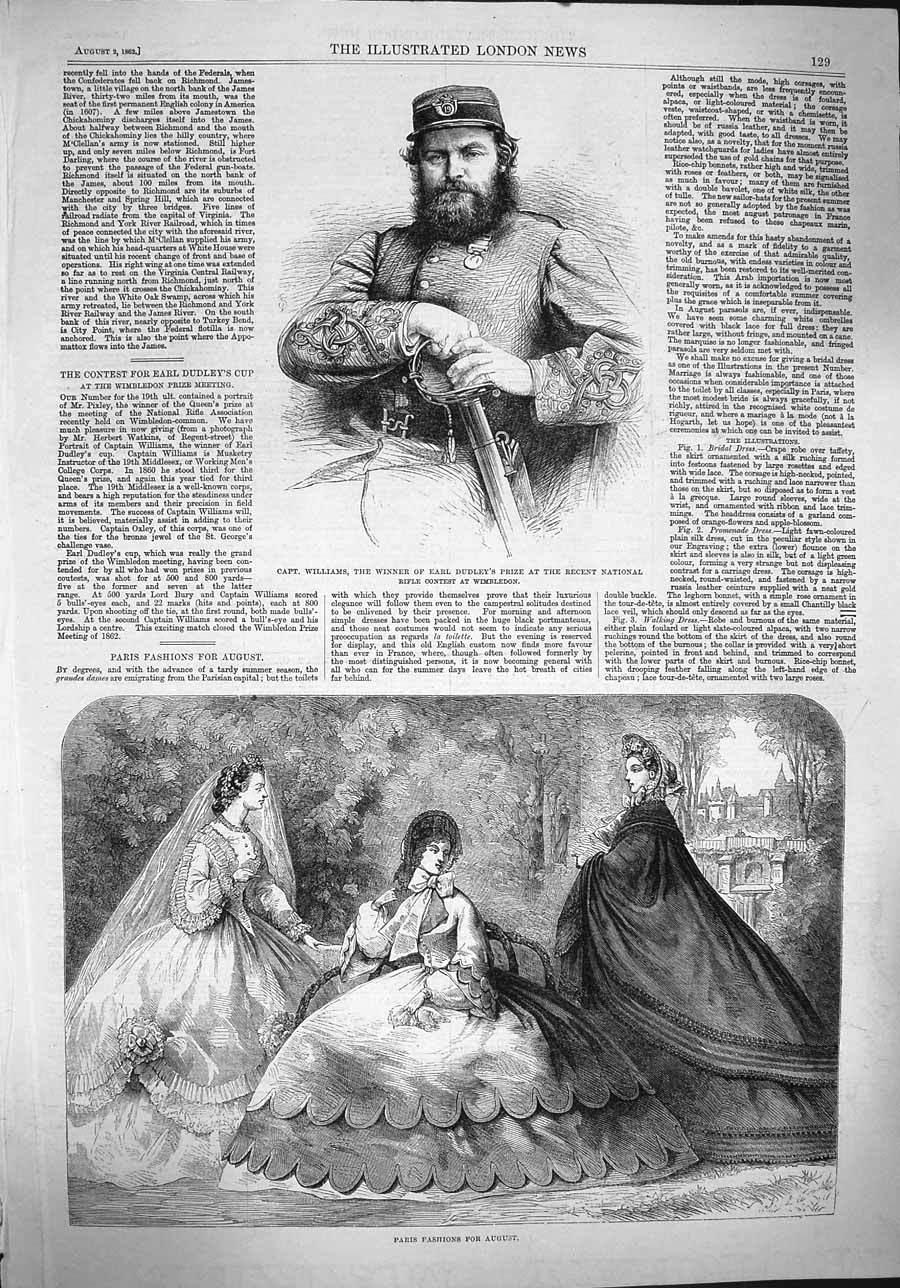 Old Antique Print 1862 Paris Fashion Capt. Williams Earl Dudley Wimbledon 19th