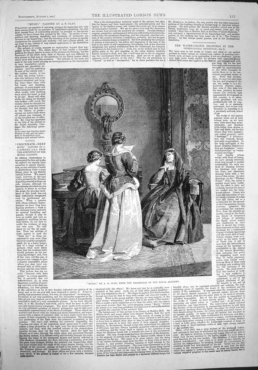 Original Old Antique Print 1862 Music Women Ladies Clay Royal Academy Fine Art