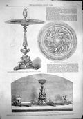 Original Old Antique Print 1862 Silver Repousse Table Elkington Surtout Magenta