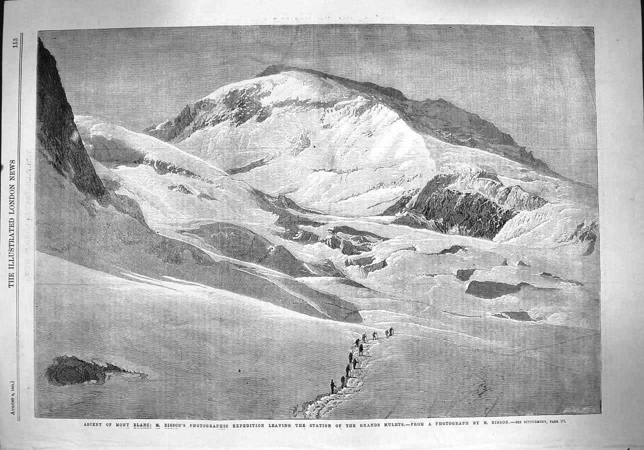 Original Old Antique Print 1862 Mont Blanc Bisson Station Grands Mulets Mo 19th