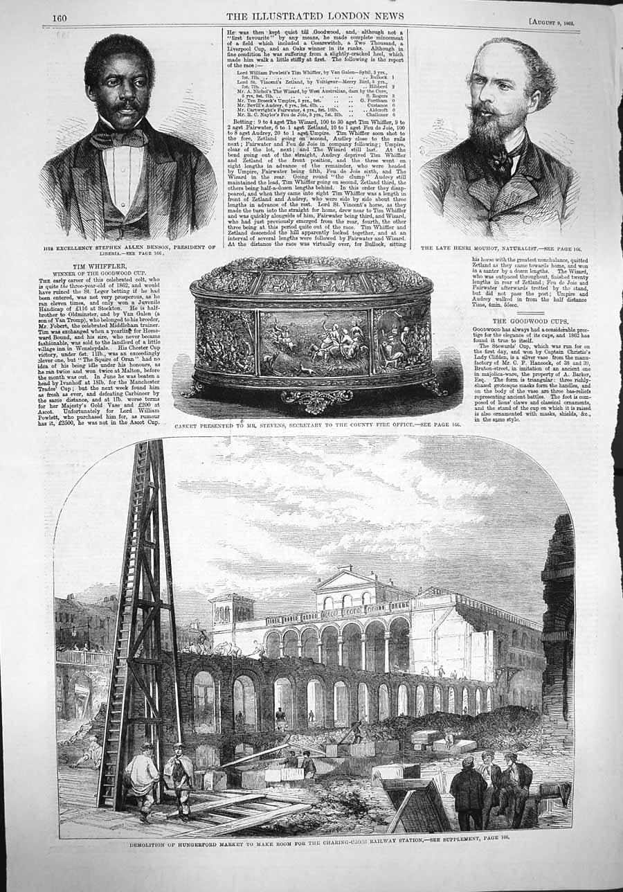 Original Old Antique Print 1862 Hungerford Market Stephen Benson Henry Victorian