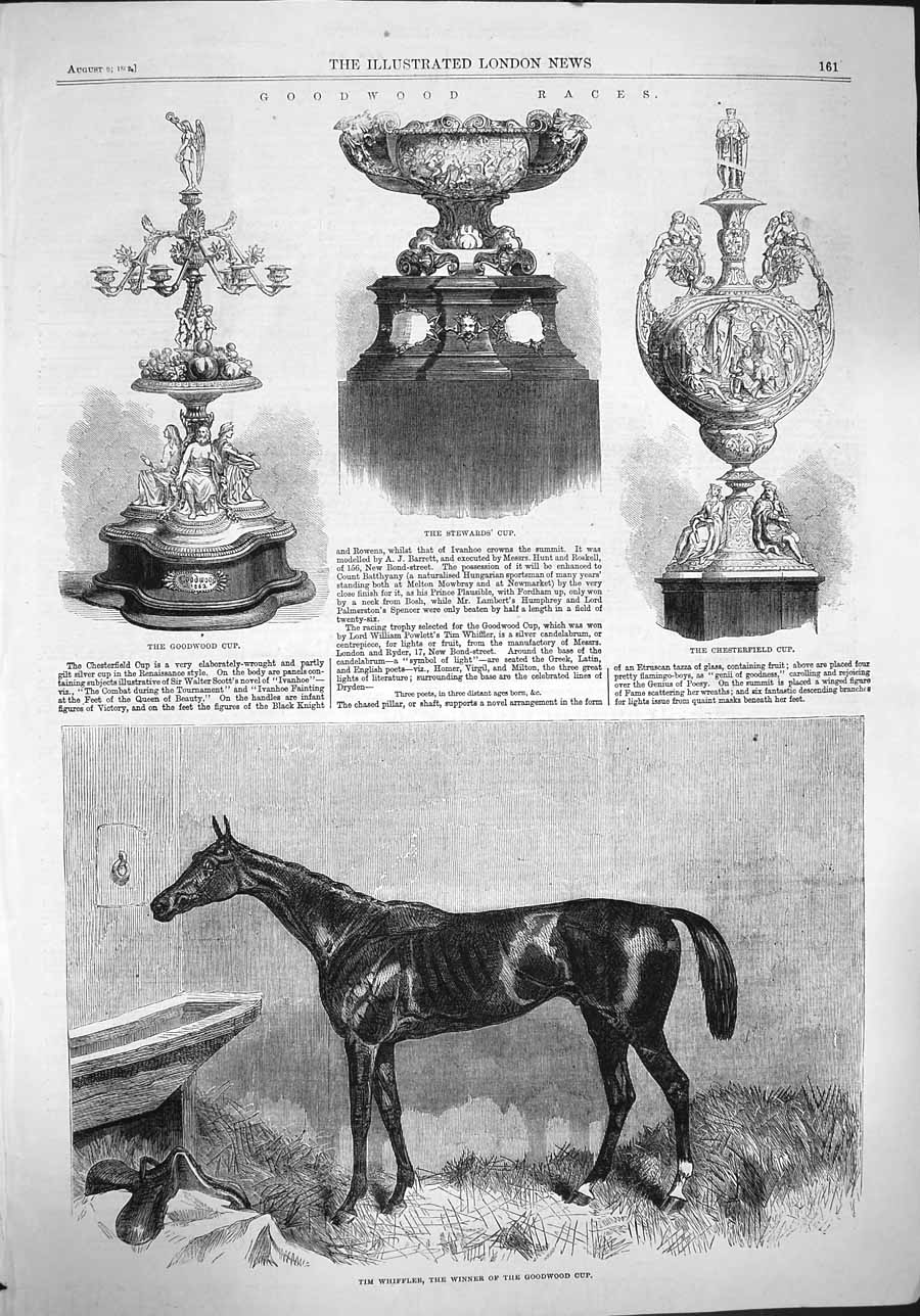 Old Antique Print 1862 Whiffler Horse Goodwood Stewards Cup Chesterfield 19th