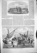 Original Old Antique Print 1862 Wesleyan School Blackburn Diving Sponge 19th