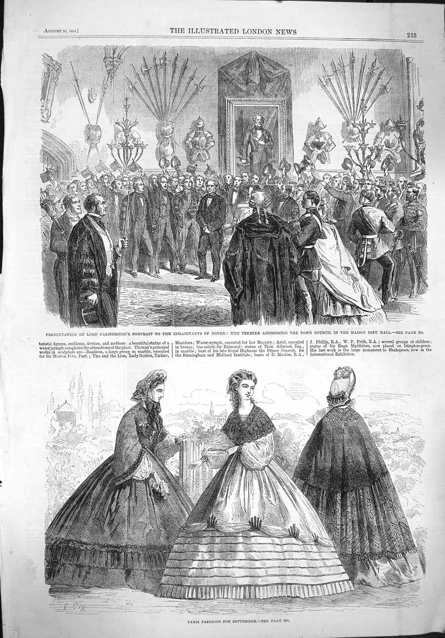 Original Old Antique Print 1862 Paris Fashion Lord Palmerston Maison Dieu Dover