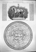 Old Antique Print 1862 Silver Statuette Prince Wales Outram Shield Hunt 19th