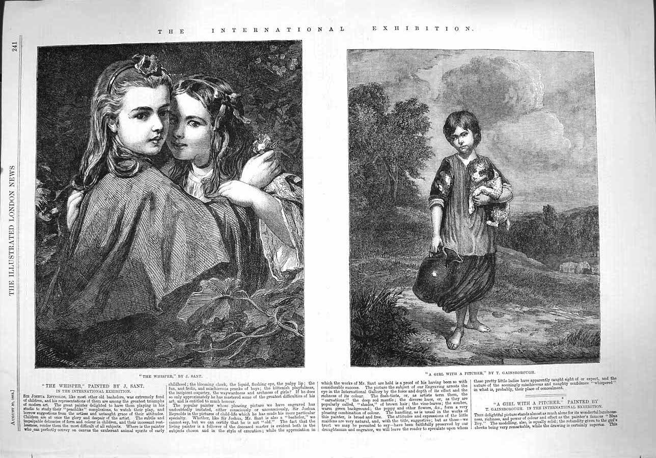Original Old Antique Print 1862 International Exhibition Art Whisper Girl 19th
