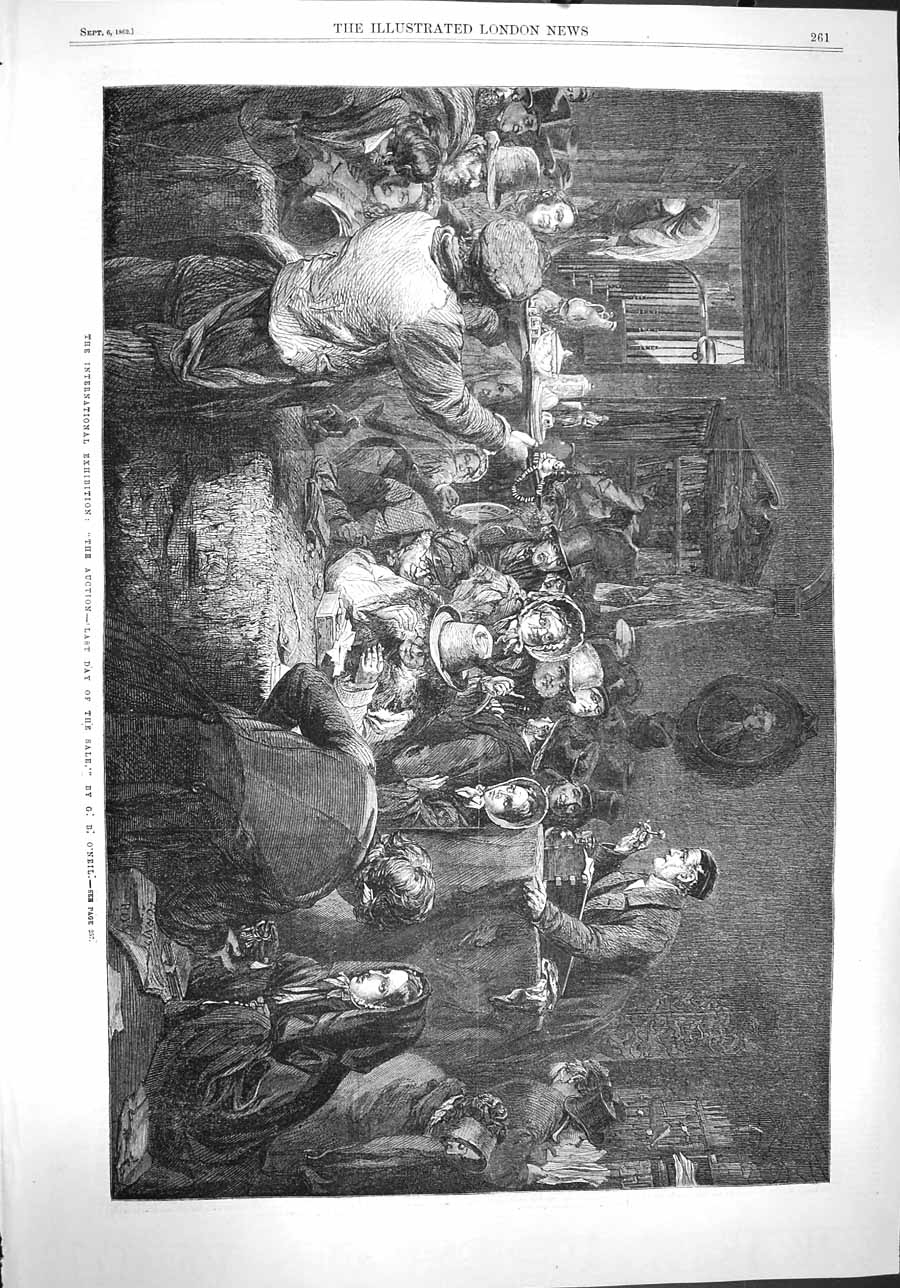 Original Old Antique Print 1862 International Exhibition Auction Sale Fine Art