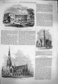 Original Old Antique Print 1862 Church Andrew Dublin Woodhouse-Grove Leeds 19th