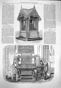 Old Antique Print 1862 Brush Trophy International Exhibition Weaving Loom 19th