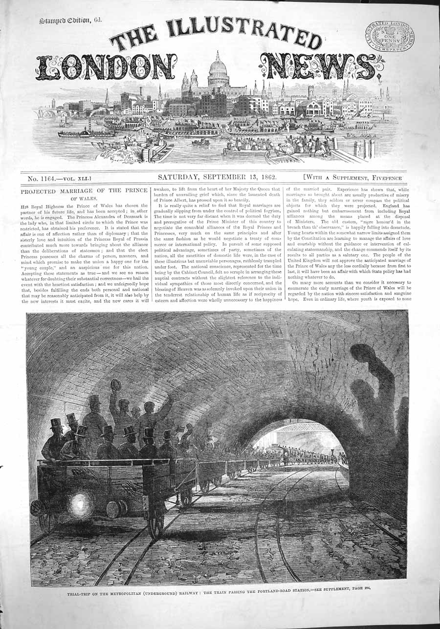 Original Old Antique Print 1862 Trail-Trip Metropolitan Railway Portland-Road