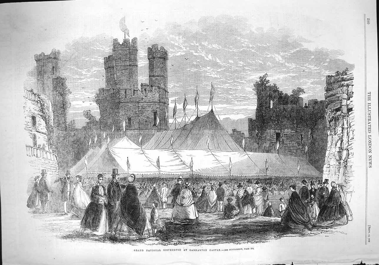 Original Old Antique Print 1862 Grand National Carnarvon Castle 19th