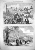 Original Old Antique Print 1862 Preston Guild Festival Floral Jubilee Dumfries