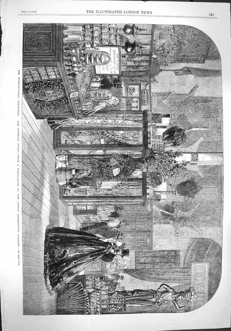 Original Old Antique Print 1862 Algerian Court International Exhibition London