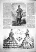 Original Old Antique Print 1862 War America Colonel Brigade Paris Fashion Dress