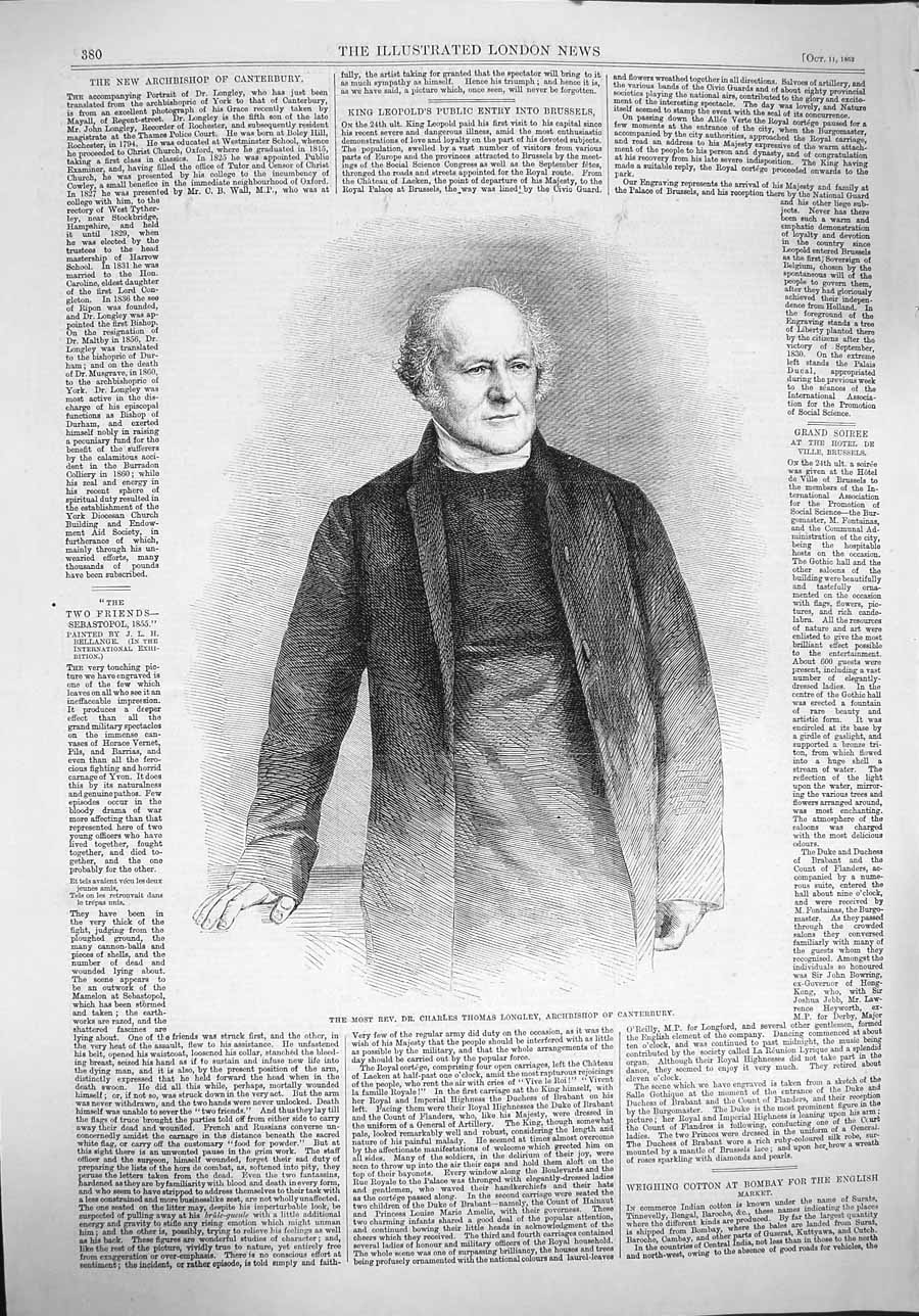 Antique Print *3816 1862 Rev. Charles Thomas Longley Archbishop Canterbury