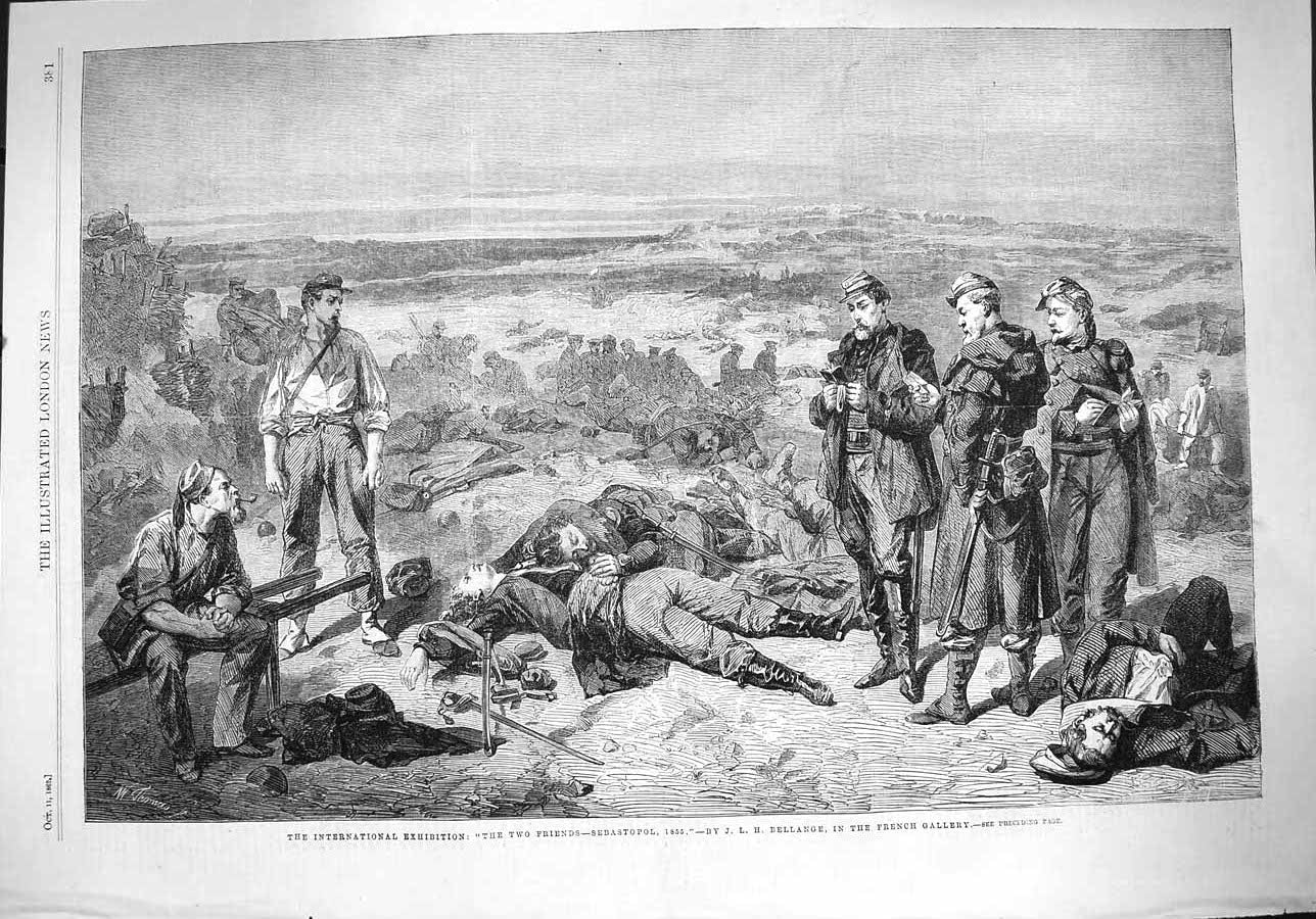 Original Old Antique Print 1862 International Exhibition Dead Siers Sebastopol