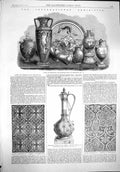 Original Old Antique Print 1862 Wedgwood Majolica Ware Claret Jug Dec Victorian