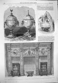 Original Old Antique Print 1862 Cups Ostrich Eggs Swing-Cradle Furniture Court