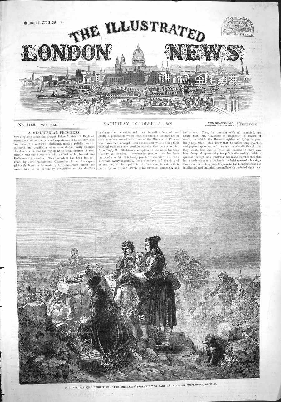 Old Antique Print 1862 International Exhbition Emigrant'S Farewell Hubner 19th