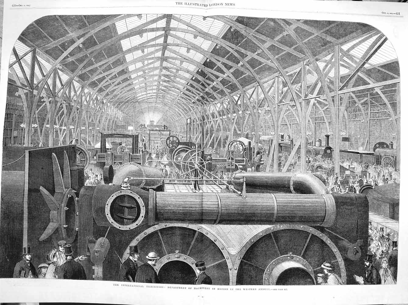 Original Old Antique Print 1862 Department Machinery Motion Exhibition 19th