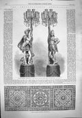 Original Old Antique Print 1862 Mosaic Pavement Figures Candelabra Exhibition