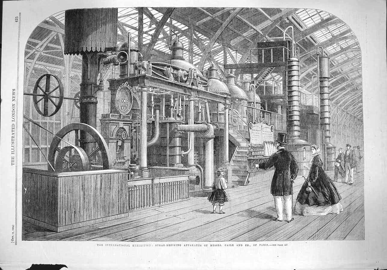 Original Old Antique Print 1862 Sugar-Refining Apparatus Caile Paris Exhibition
