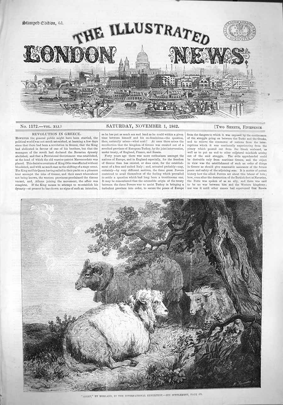 Old Antique Print 1862 Sheep Animals Agriculture International Exhbition 19th