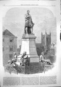 Original Old Antique Print 1862 Monument George Stephenson Newcastle-On-Tyne