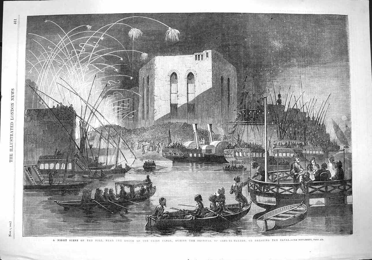 Old Antique Print 1862 Mouth Cairo Tunnel Festival Gebr-El-Halbeg Egypt 19th