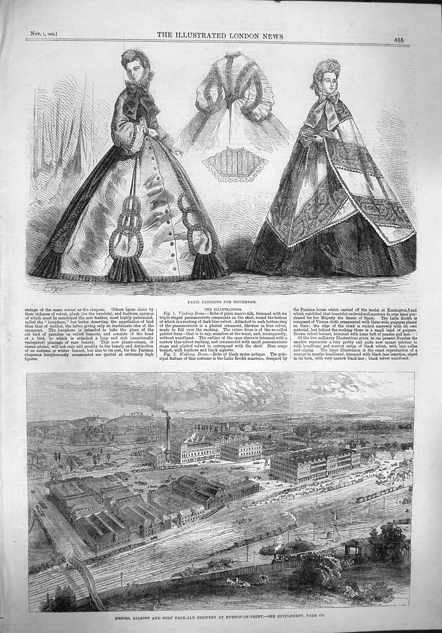 Original Old Antique Print 1862 Paris Fashion Allsopp Pale-Ale Brewery Burton
