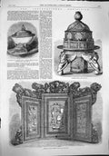 Old Antique Print 1862 Chinese Stove Screen Drinking Cup Human Skull Tank 19th