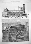 Original Old Antique Print 1862 Marine Engines Train Industrial Exhibition Flax