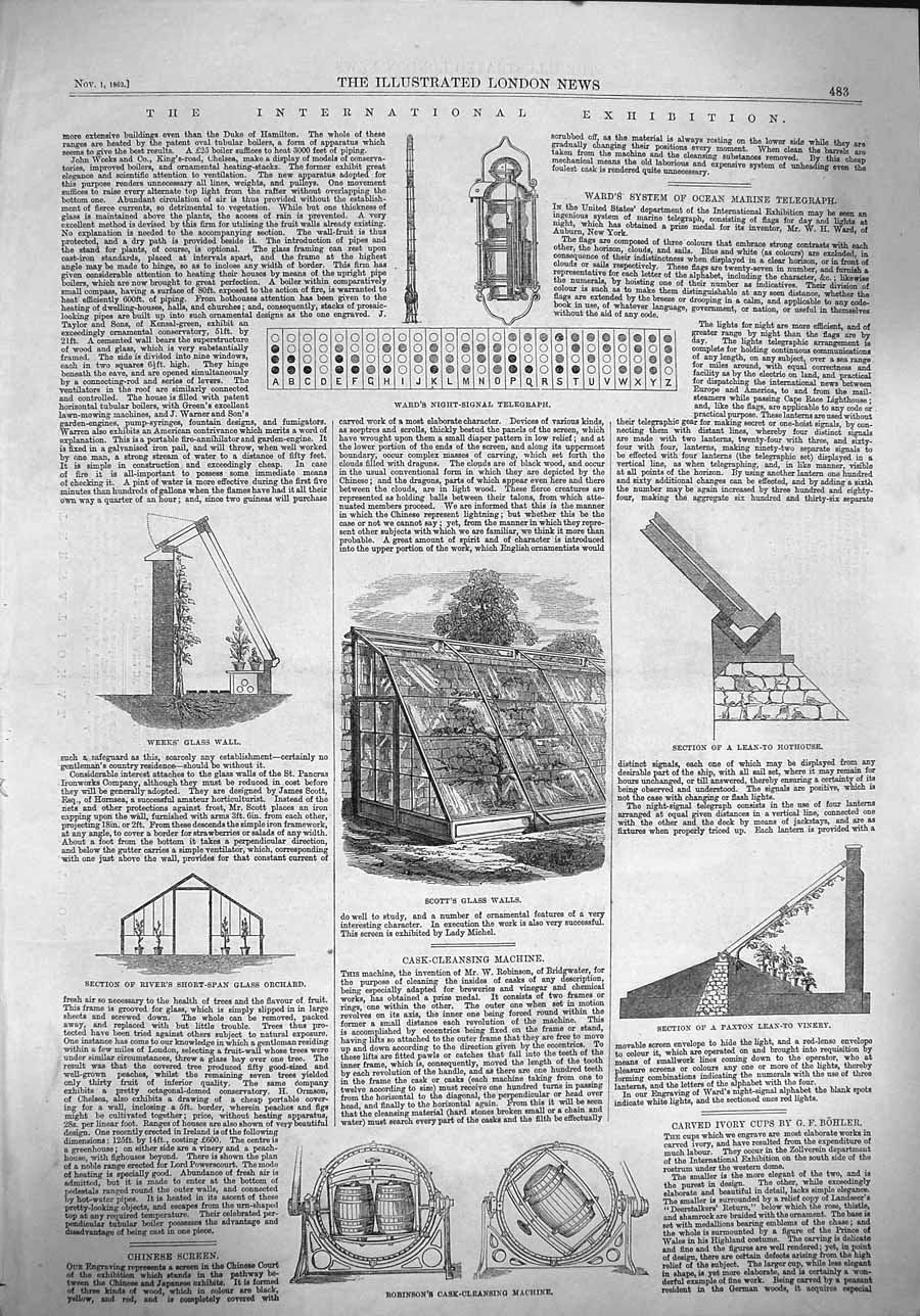 Old Antique Print 1862 Scott'S Glass Walls Weeks Hothouse Robinson Cask 19th